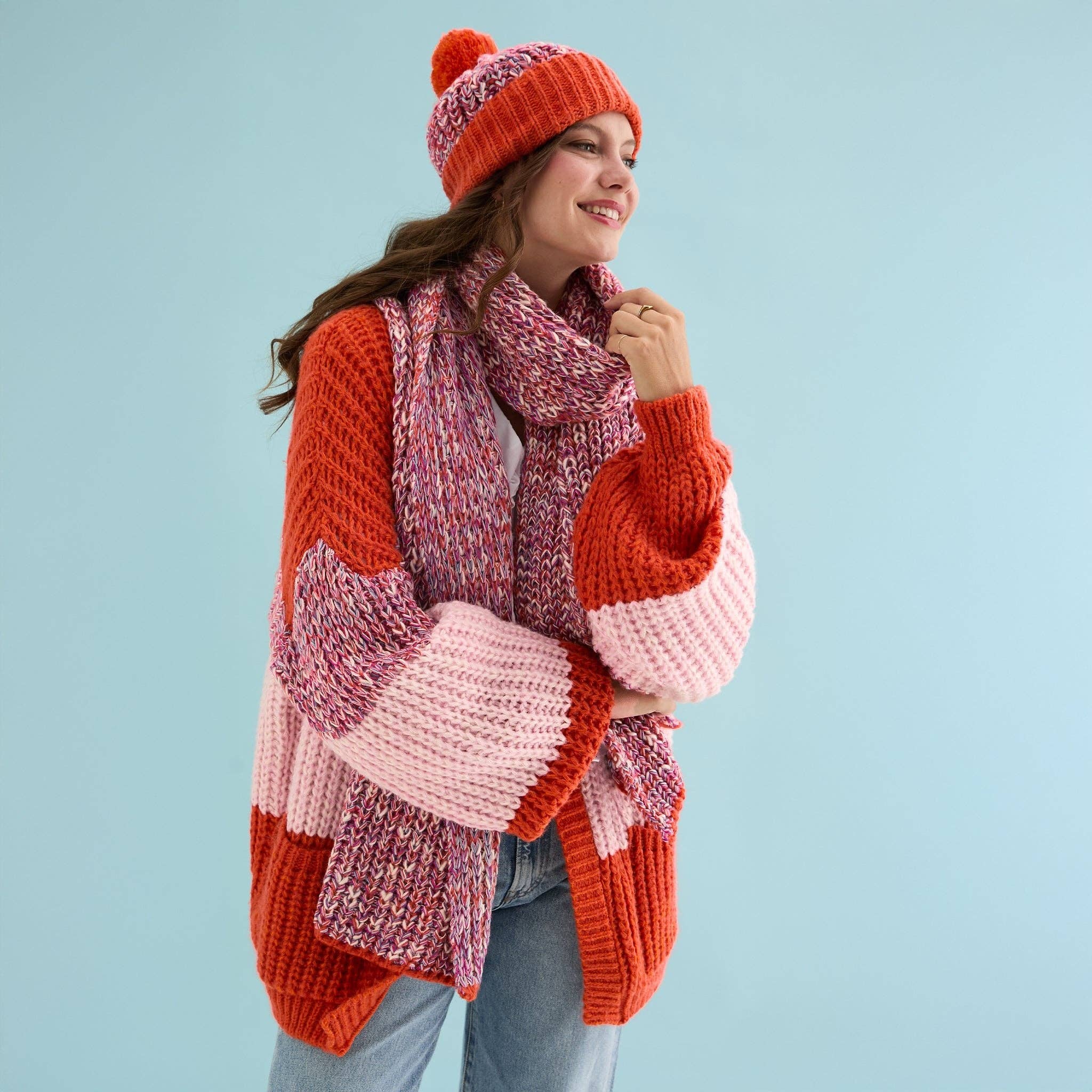 Florence Twist Oversized Knitted Scarf - Orange - Image 3
