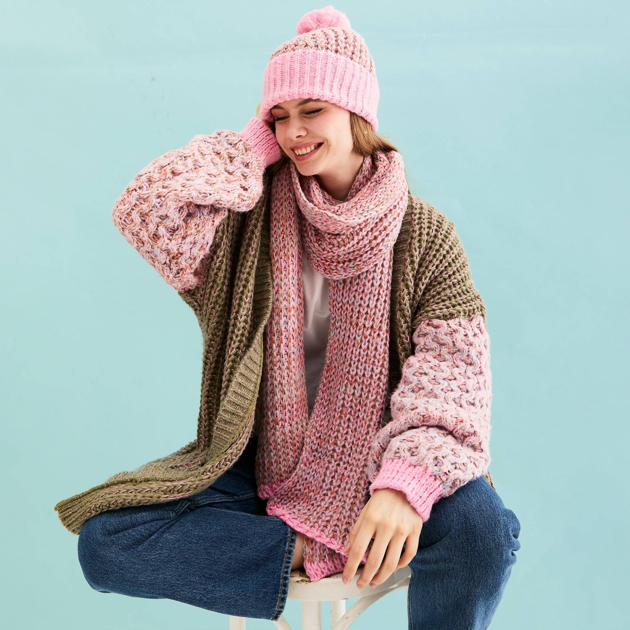Lolly Hat Twist Bobble Pink Beanie - Image 6