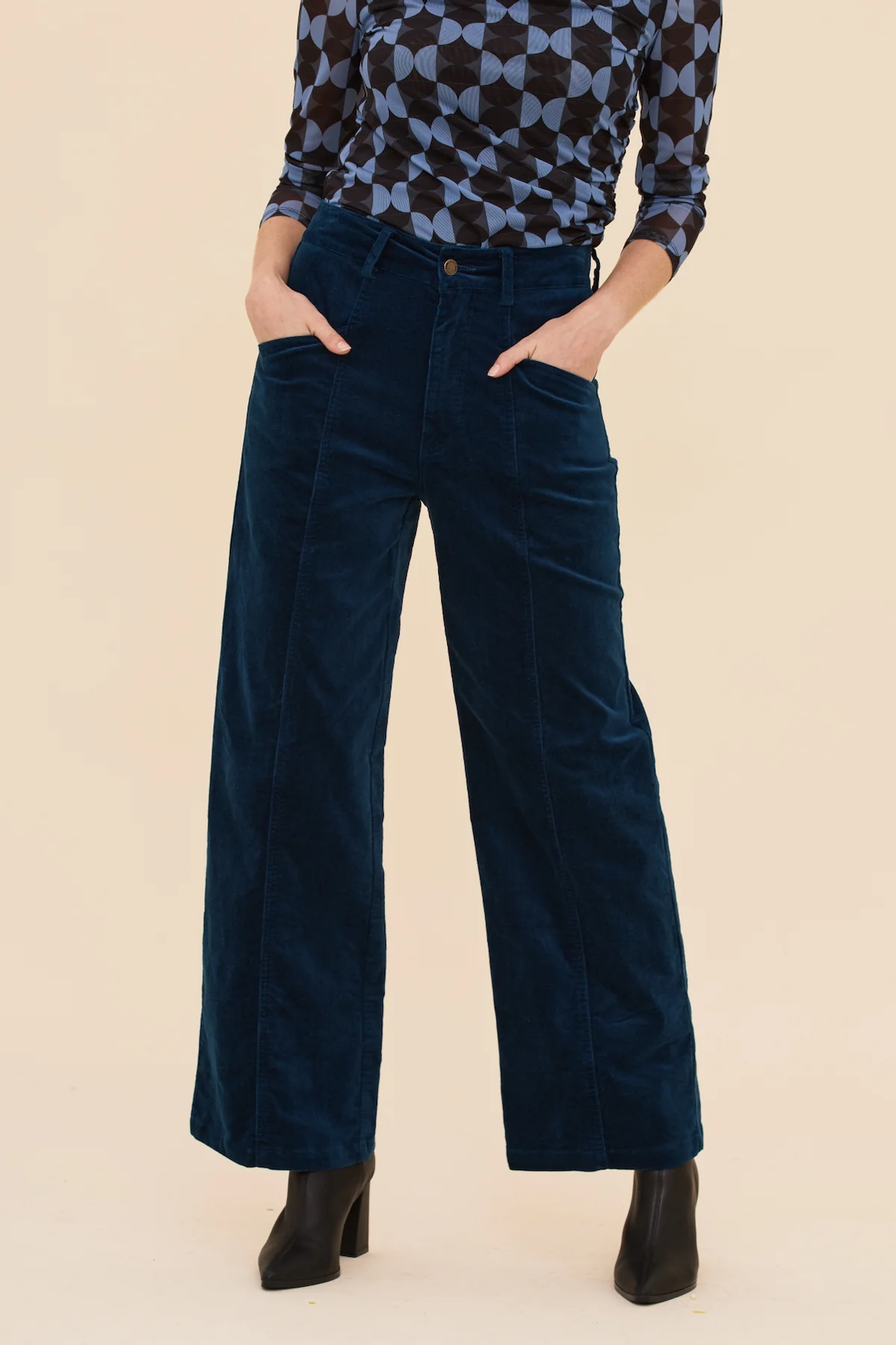 Petrol Velvet High Waist Pants