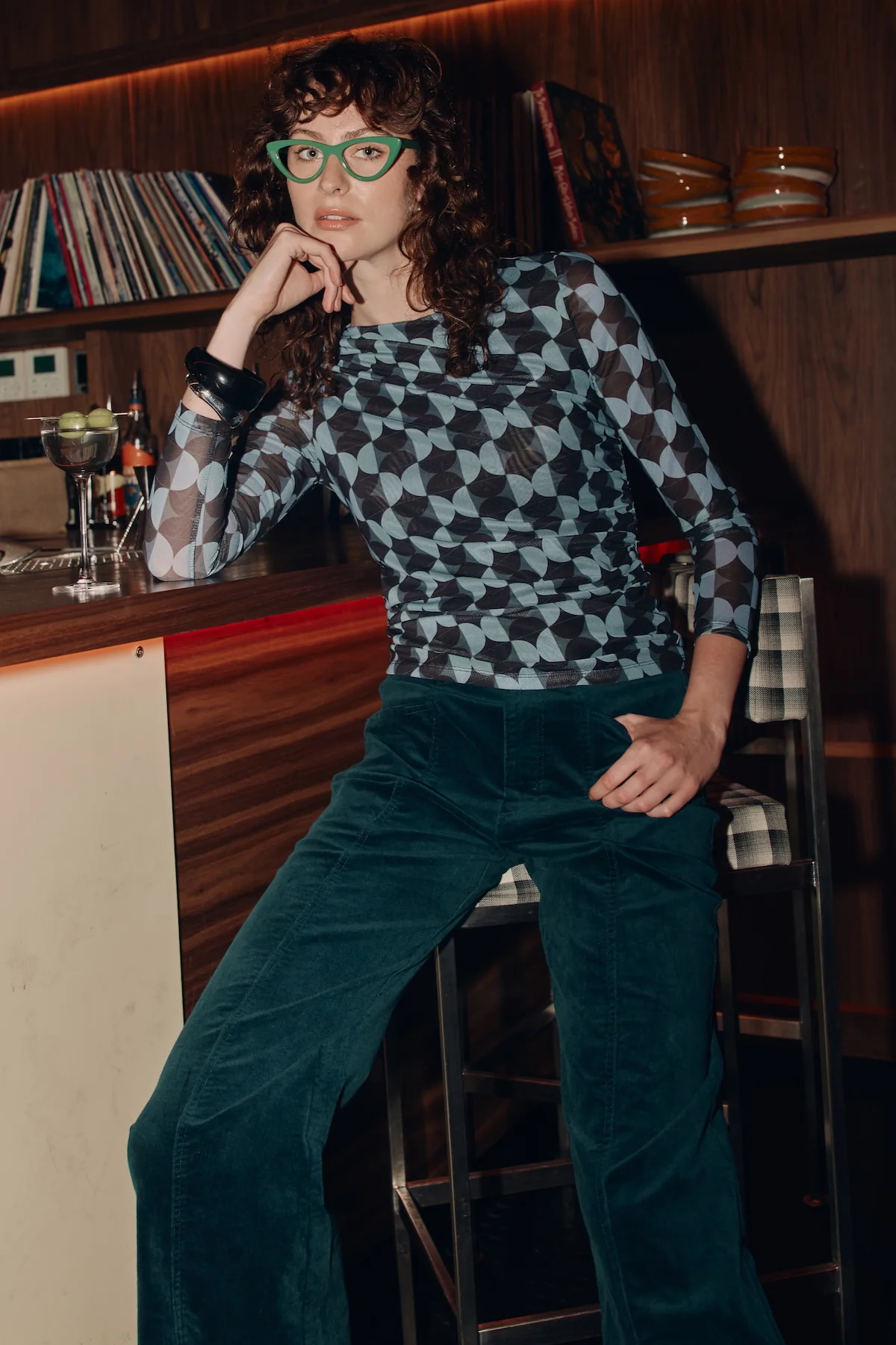 Petrol Velvet High Waist Pants - Image 2