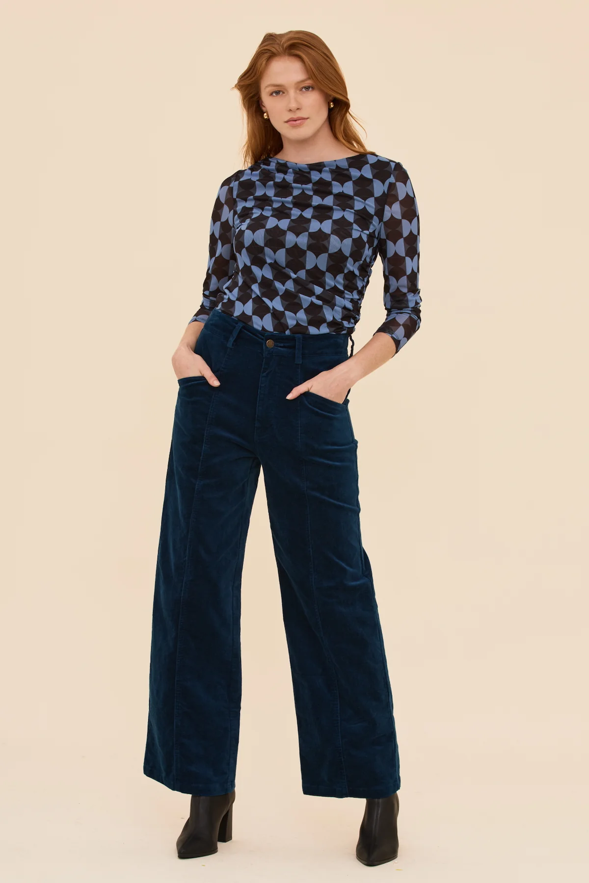 Petrol Velvet High Waist Pants - Image 3