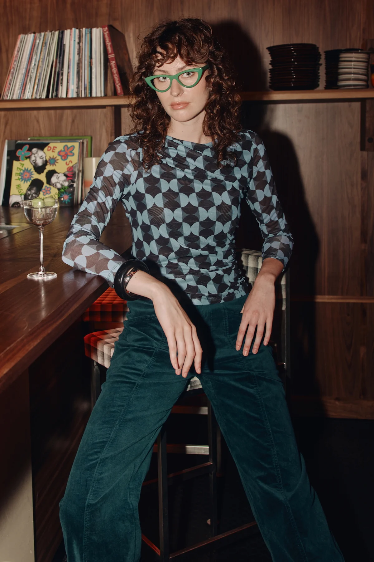 Petrol Velvet High Waist Pants - Image 4