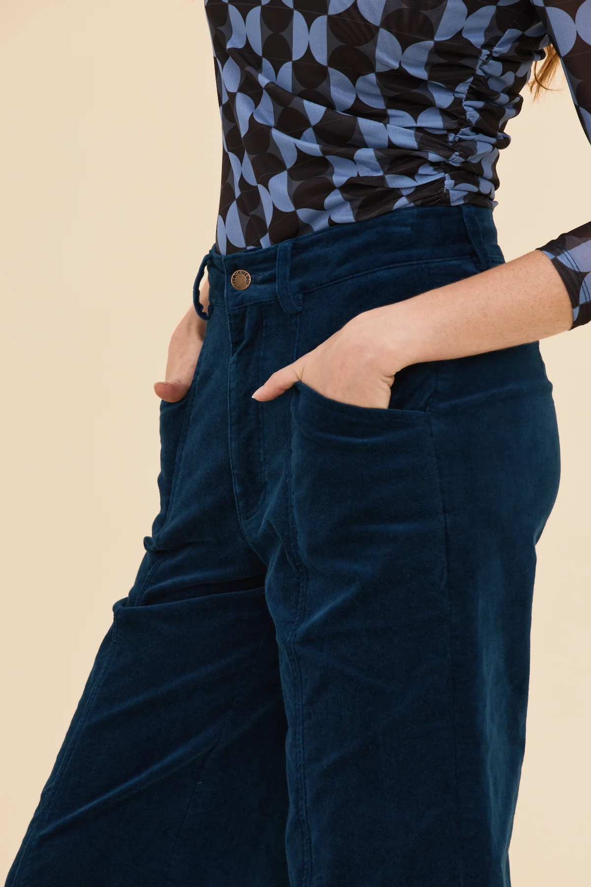 Petrol Velvet High Waist Pants - Image 5