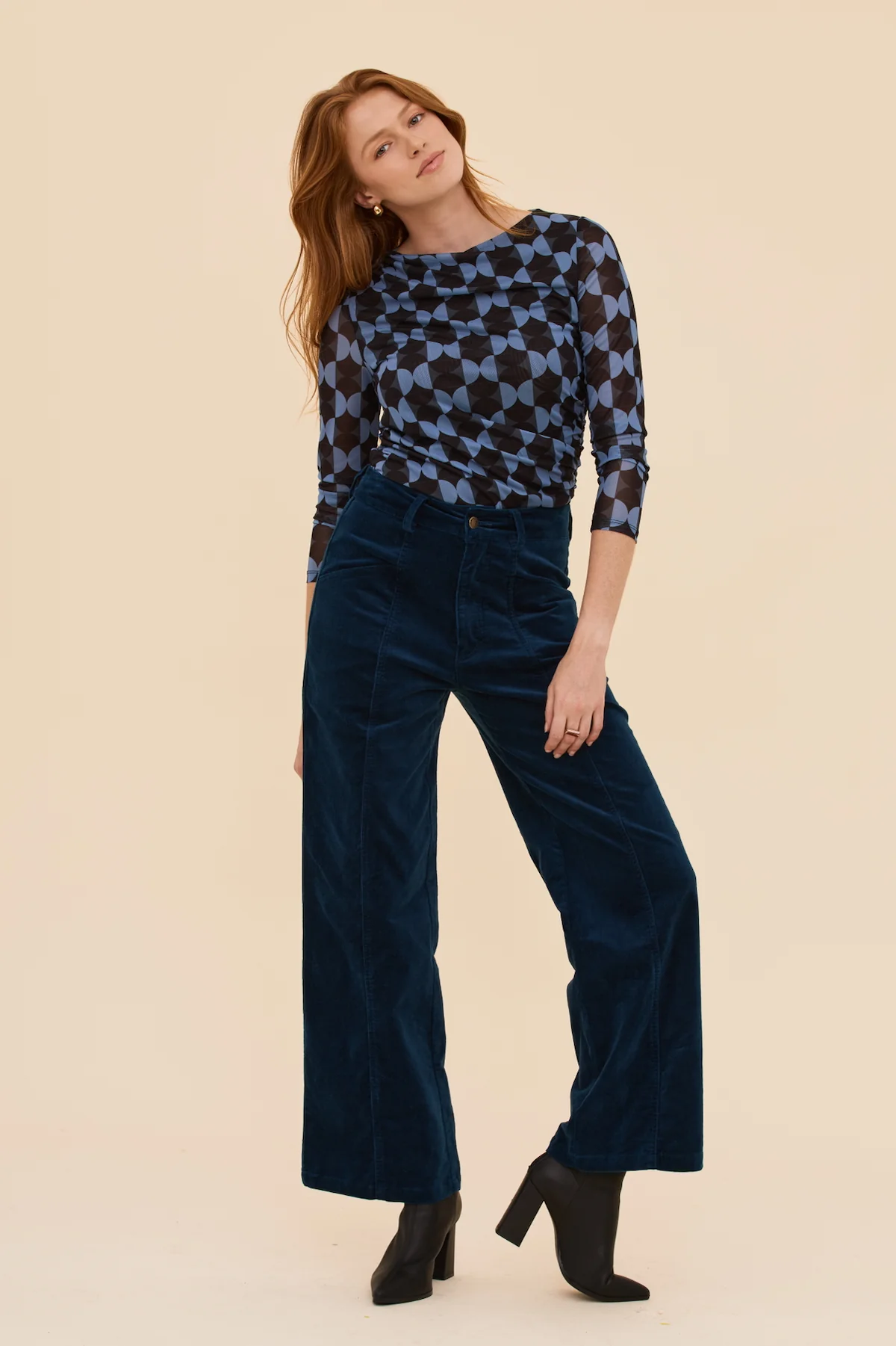 Petrol Velvet High Waist Pants - Image 6