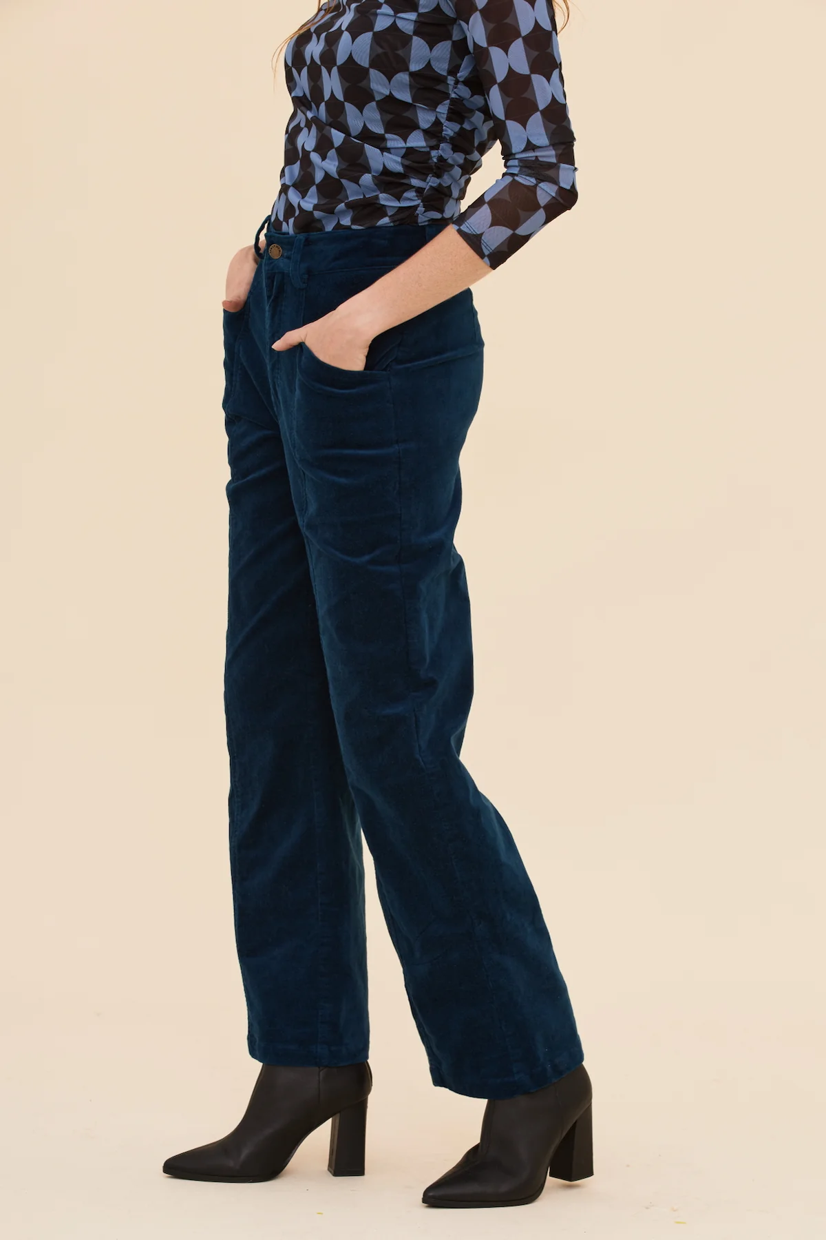 Petrol Velvet High Waist Pants - Image 7