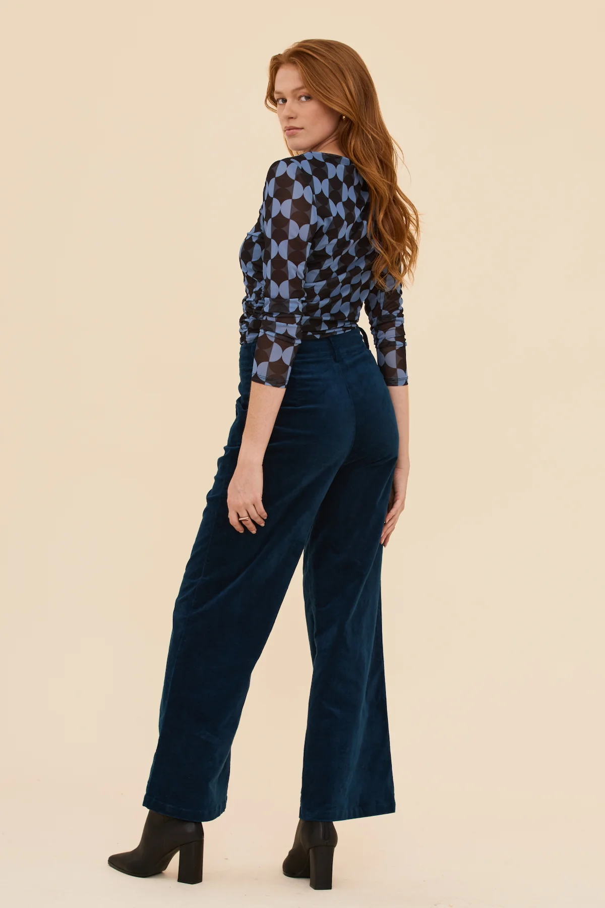 Petrol Velvet High Waist Pants - Image 9