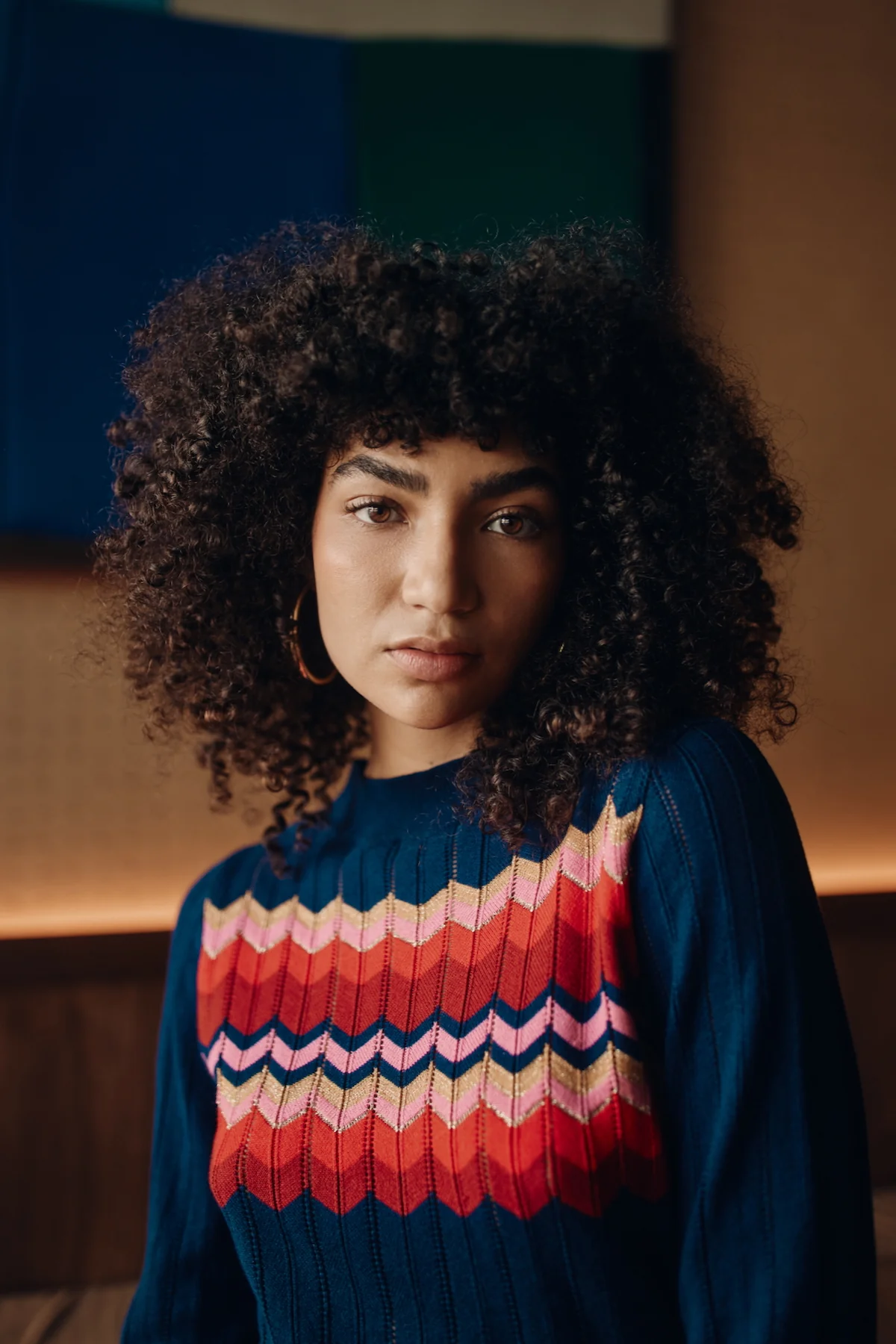 Zig Zag Cotton Cashmere Pointelle Knit Jumper - Navy - Image 7